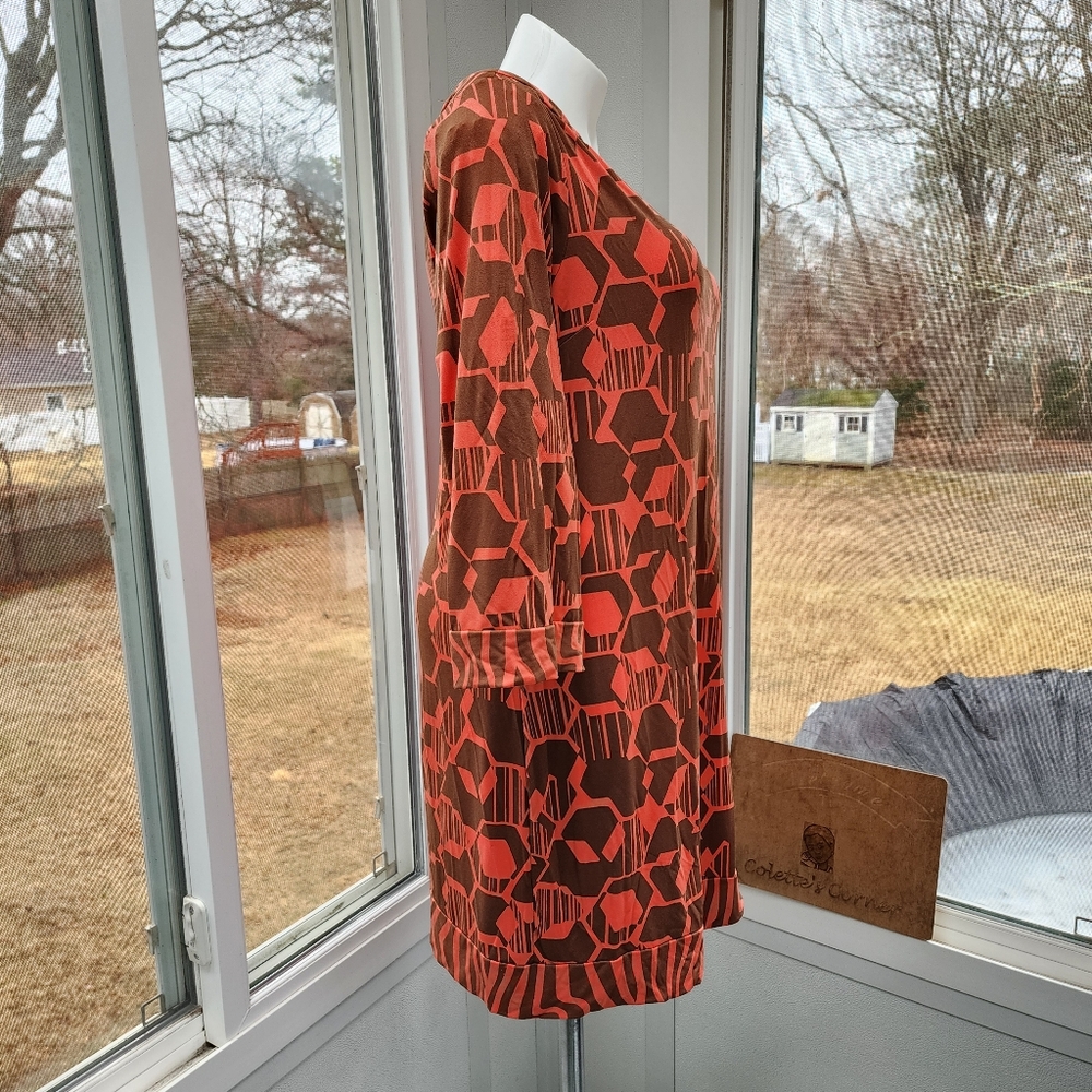 Attention Brown & Coral Geometric Stretch Sheath Dress - Picture 3 of 11